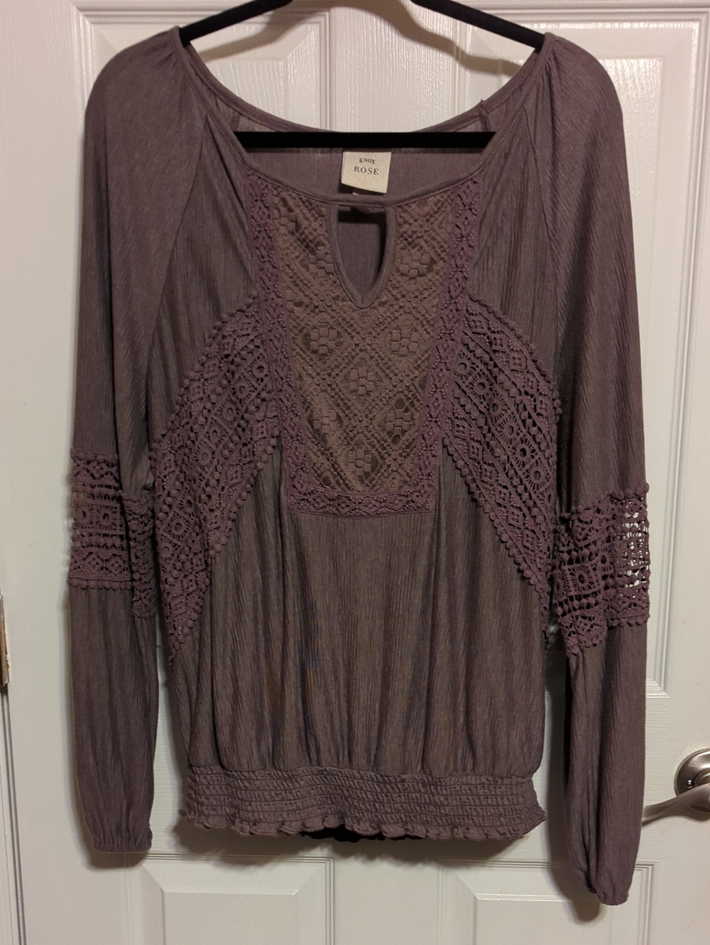 Knox Rose Lace-Inset Long Sleeve Top - Dusty Mauve